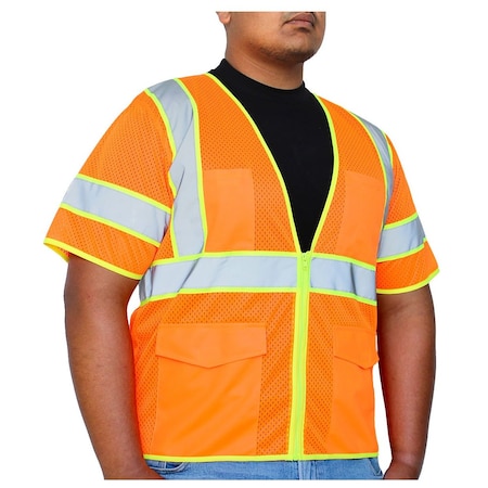 Class 3, Hi-Viz Orange Mesh Safety Vest, Size: 4XL